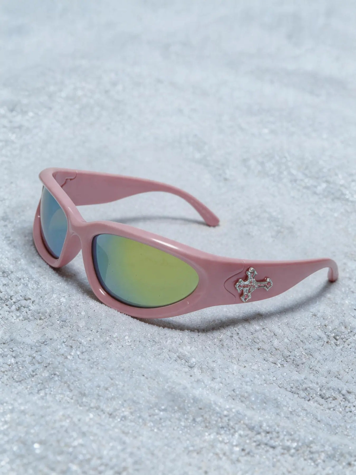 Men'S Fashion Rhinestone Cross Pendant Glasses, PC Anti-Explosion Lenses, Sporty Casual Streetwear, Vintage Flat Top Sunglasses