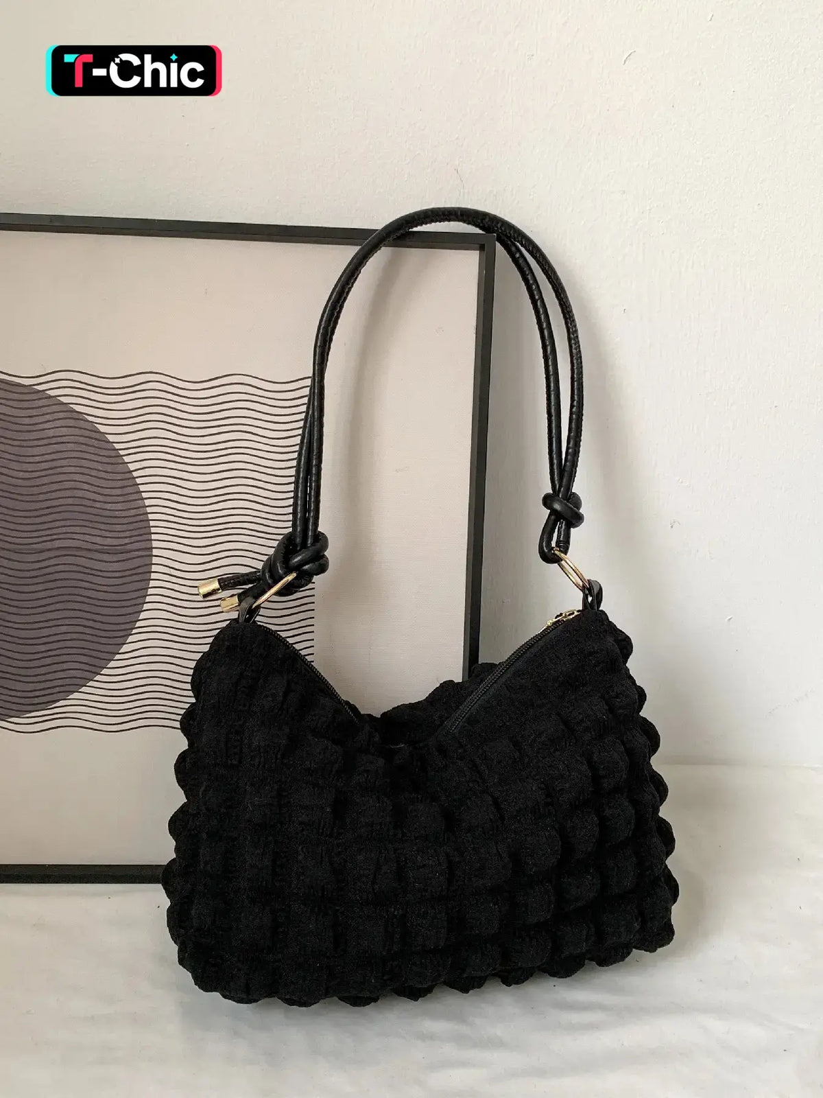 Women'S Textured Knot Design Tote Bag, Fashion Plush Underarm Handbag, Casual Quilted Shoulder Purse for Work & Daily Used, Fashionable Unique Bags, Everyday Crossbody Puffy Bag, Fluffy Crossbody Bag