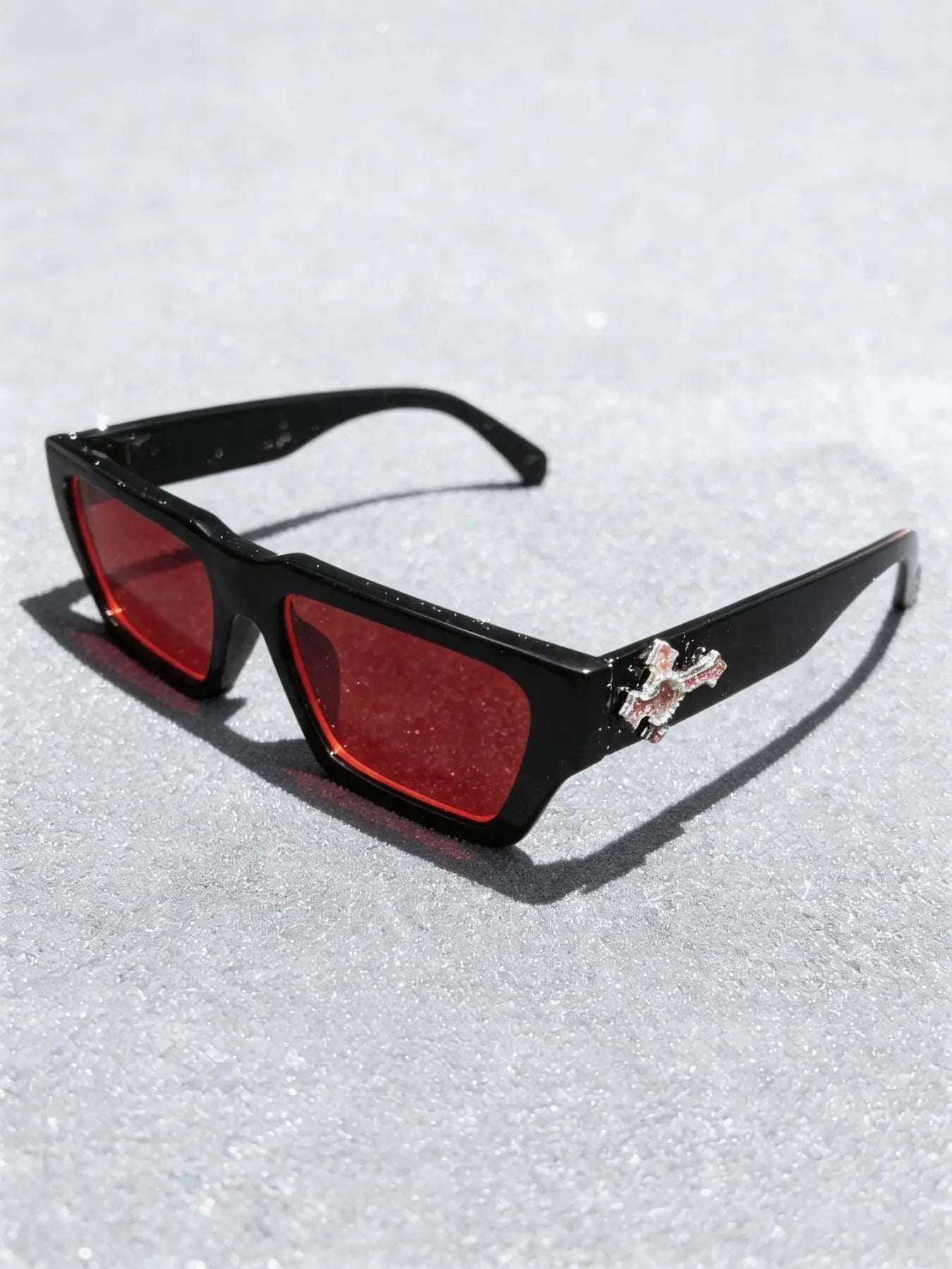 Men'S Fashion Rhinestone Cross Pendant Glasses, PC Anti-Explosion Lenses, Sporty Casual Streetwear, Vintage Flat Top Sunglasses