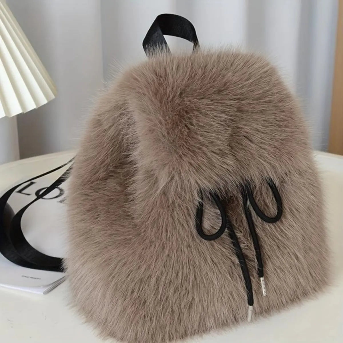 Women'S Soft Faux Plush Backpack - Lightweight, Durable, Adjustable Straps, Dual-Compartment, Versatile, White/Black, Cozy Seasonal Gift, Small Campus Backpacks for School, Ideal for Everyday Use,Sohochic