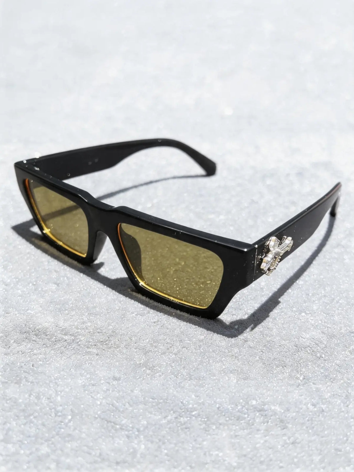 Men'S Fashion Rhinestone Cross Pendant Glasses, PC Anti-Explosion Lenses, Sporty Casual Streetwear, Vintage Flat Top Sunglasses