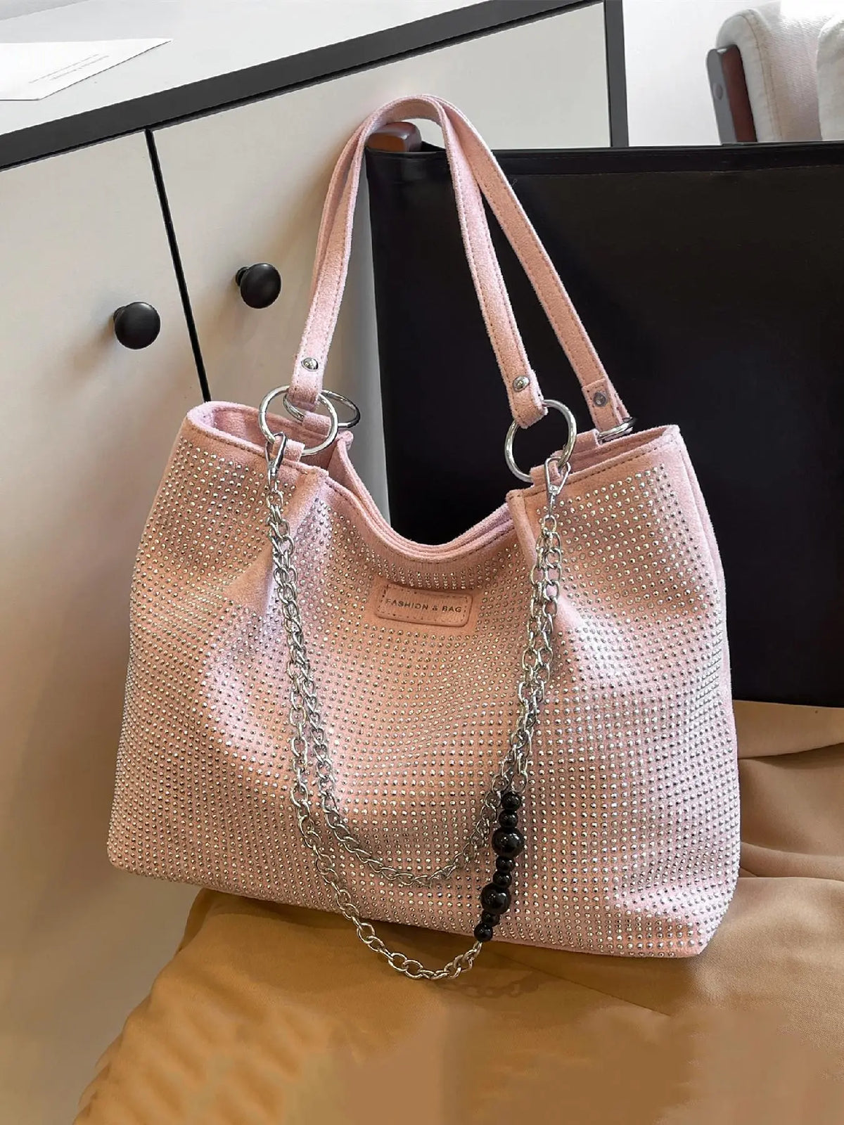 Elegant Shoulder Bag for Work & Back to School, Fashionable Chain Strap Design Large Capacity Shoulder Bag for Party, Dating, Casual Trendy Commuting Bag, Ladies Purse Tote Bag for Women, Studded Bag, Crossbody Chain Bag