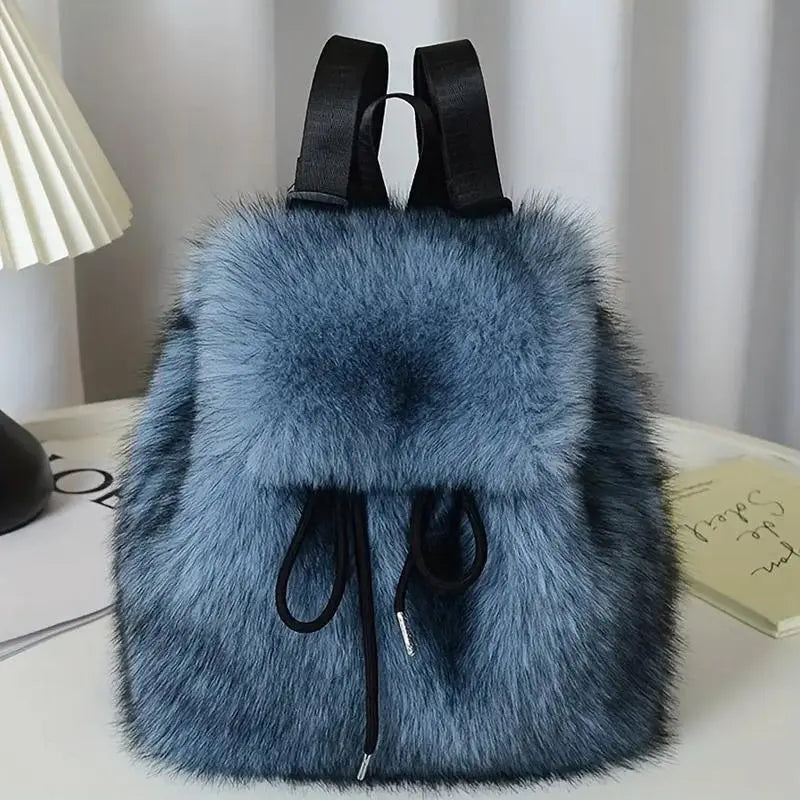 Women'S Soft Faux Plush Backpack - Lightweight, Durable, Adjustable Straps, Dual-Compartment, Versatile, White/Black, Cozy Seasonal Gift, Small Campus Backpacks for School, Ideal for Everyday Use,Sohochic
