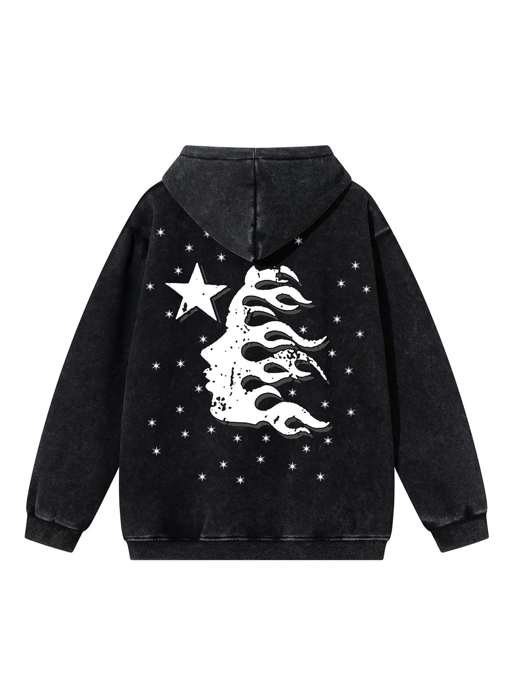 Men'S Retro Washed Tie-Dye Flame Letter and Star Print Hoodie, Graphic Hoodies, Fall Winter New Fashion Casual Versatile Hat Shirt Jacket