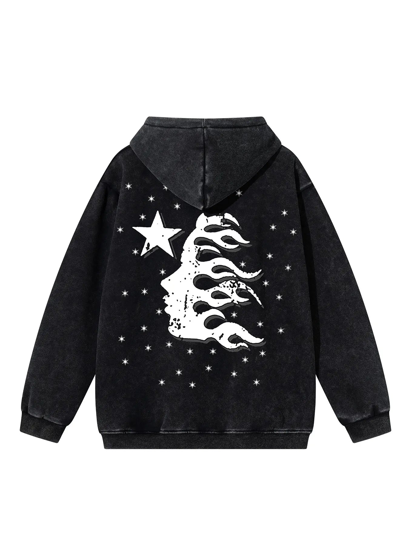 Men'S Retro Washed Tie-Dye Flame Letter and Star Print Hoodie, Graphic Hoodies, Fall Winter New Fashion Casual Versatile Hat Shirt Jacket