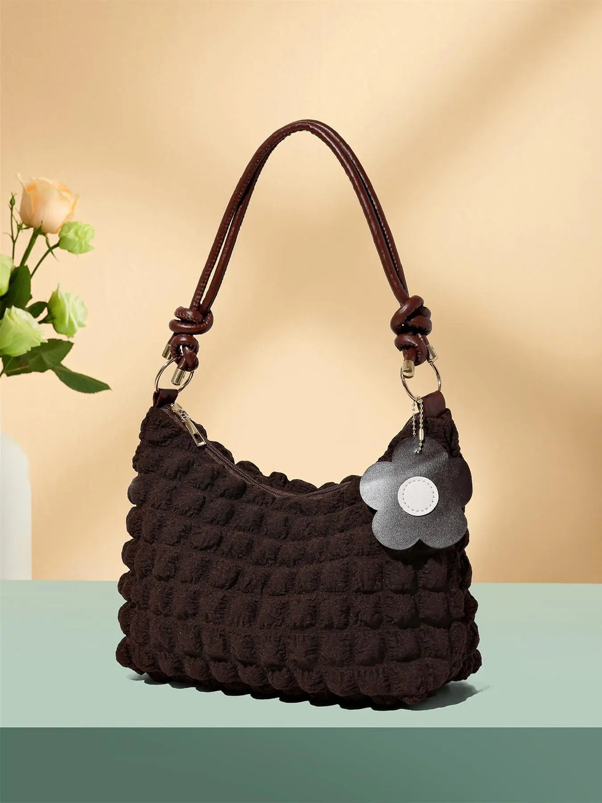 Women'S Textured Knot Design Tote Bag, Fashion Plush Underarm Handbag, Casual Quilted Shoulder Purse for Work & Daily Used, Fashionable Unique Bags, Everyday Crossbody Puffy Bag, Fluffy Crossbody Bag