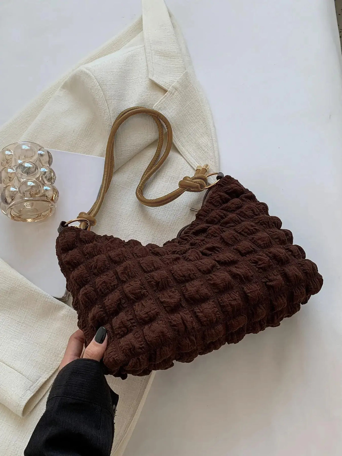 Women'S Textured Knot Design Tote Bag, Fashion Plush Underarm Handbag, Casual Quilted Shoulder Purse for Work & Daily Used, Fashionable Unique Bags, Everyday Crossbody Puffy Bag, Fluffy Crossbody Bag