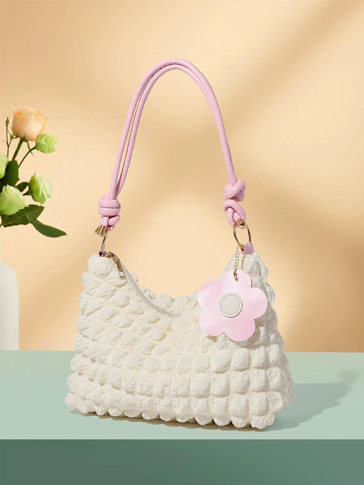 Women'S Textured Knot Design Tote Bag, Fashion Plush Underarm Handbag, Casual Quilted Shoulder Purse for Work & Daily Used, Fashionable Unique Bags, Everyday Crossbody Puffy Bag, Fluffy Crossbody Bag
