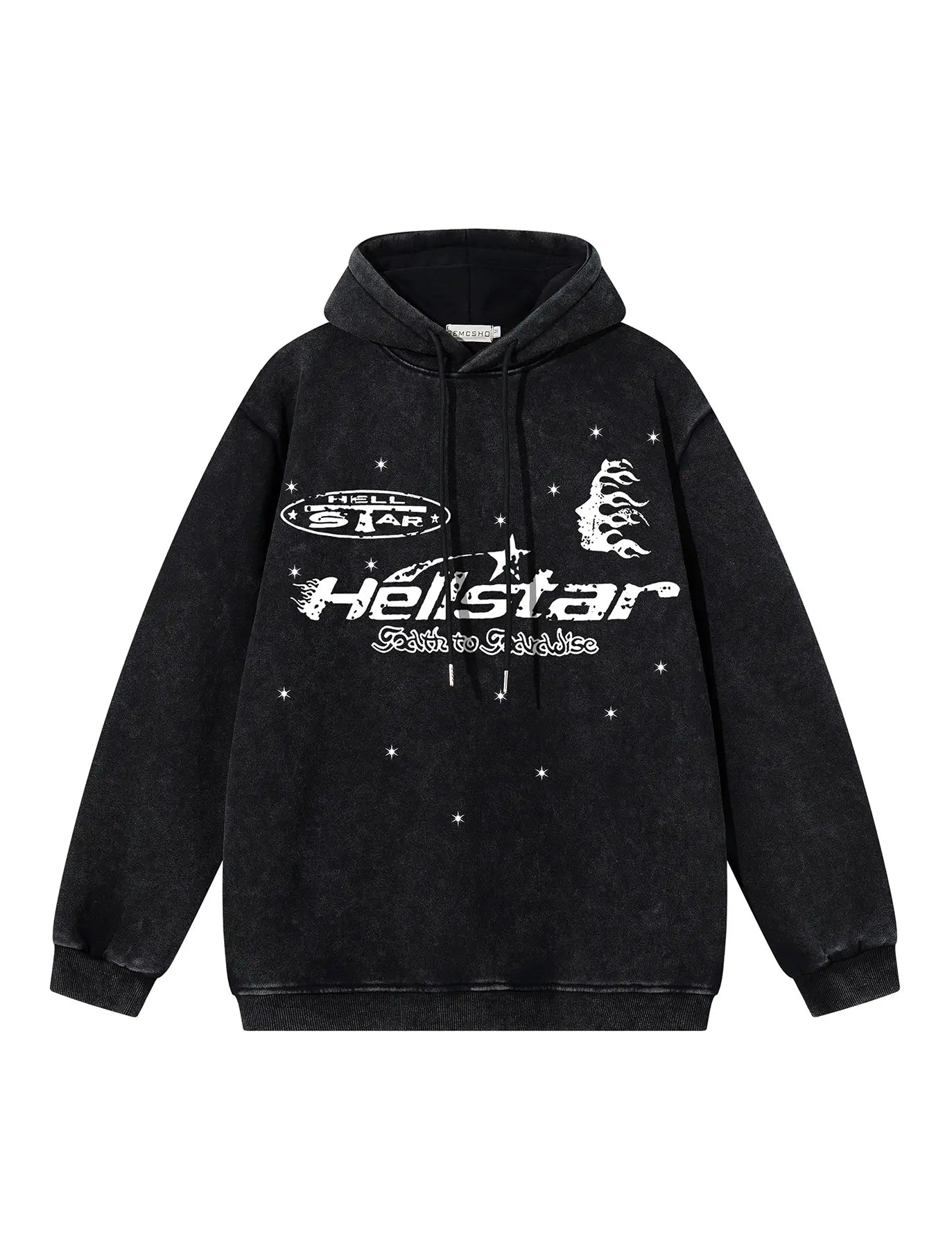 Men'S Retro Washed Tie-Dye Flame Letter and Star Print Hoodie, Graphic Hoodies, Fall Winter New Fashion Casual Versatile Hat Shirt Jacket
