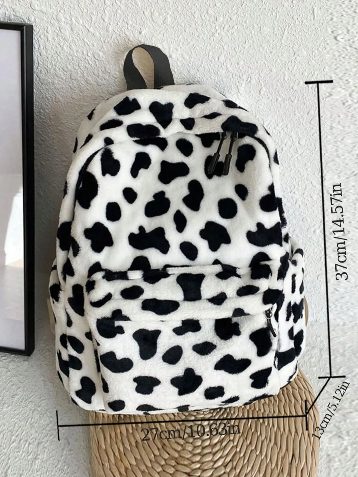 Fluffy Casual Leopard Pattern Plush Versatile Backpack, Casual Zipper Backpack for Women & Men, Fashionable Trendy Backpack for Daily Use
