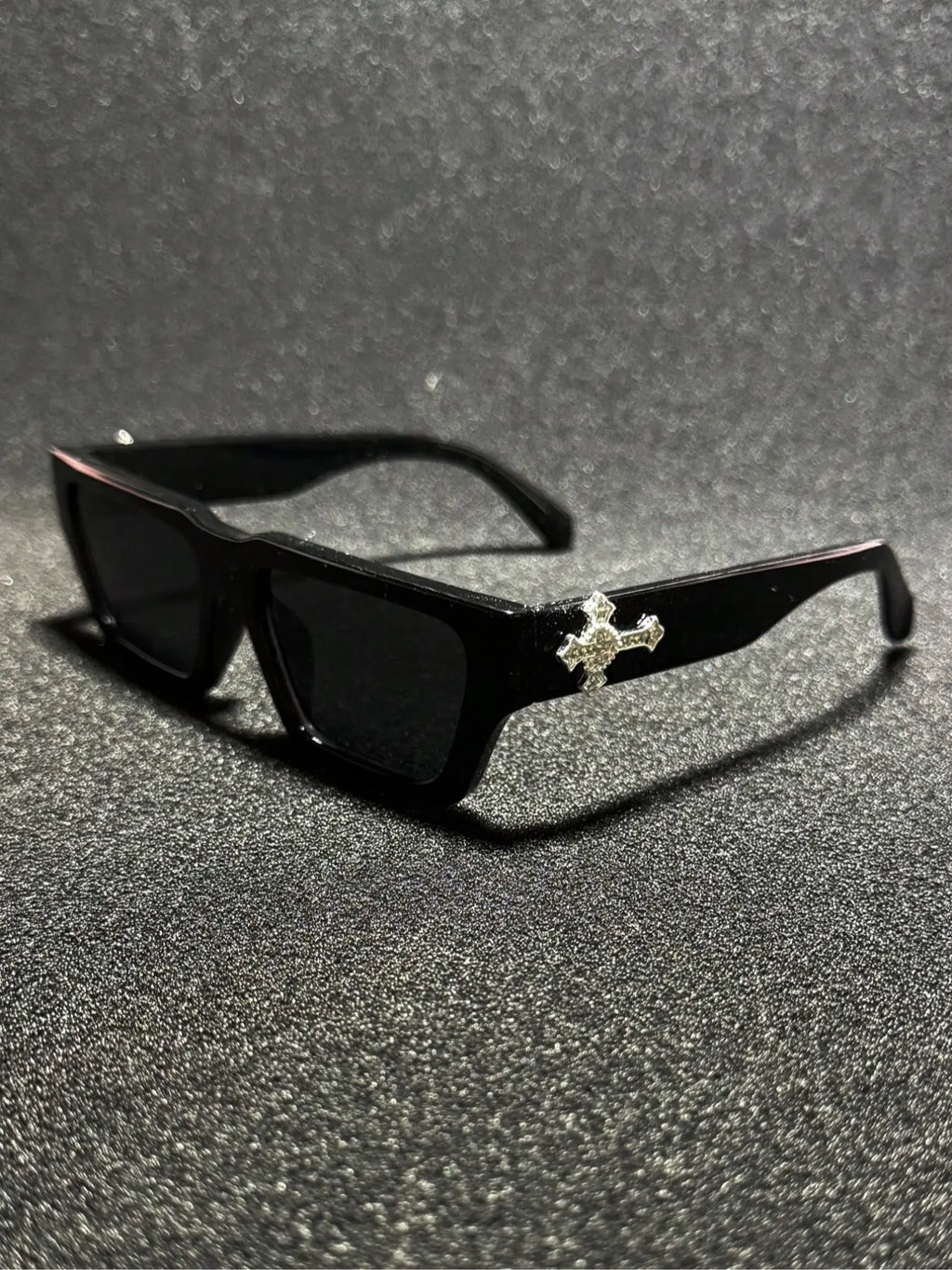 Men'S Fashion Rhinestone Cross Pendant Glasses, PC Anti-Explosion Lenses, Sporty Casual Streetwear, Vintage Flat Top Sunglasses