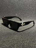 Men'S Fashion Rhinestone Cross Pendant Glasses, PC Anti-Explosion Lenses, Sporty Casual Streetwear, Vintage Flat Top Sunglasses