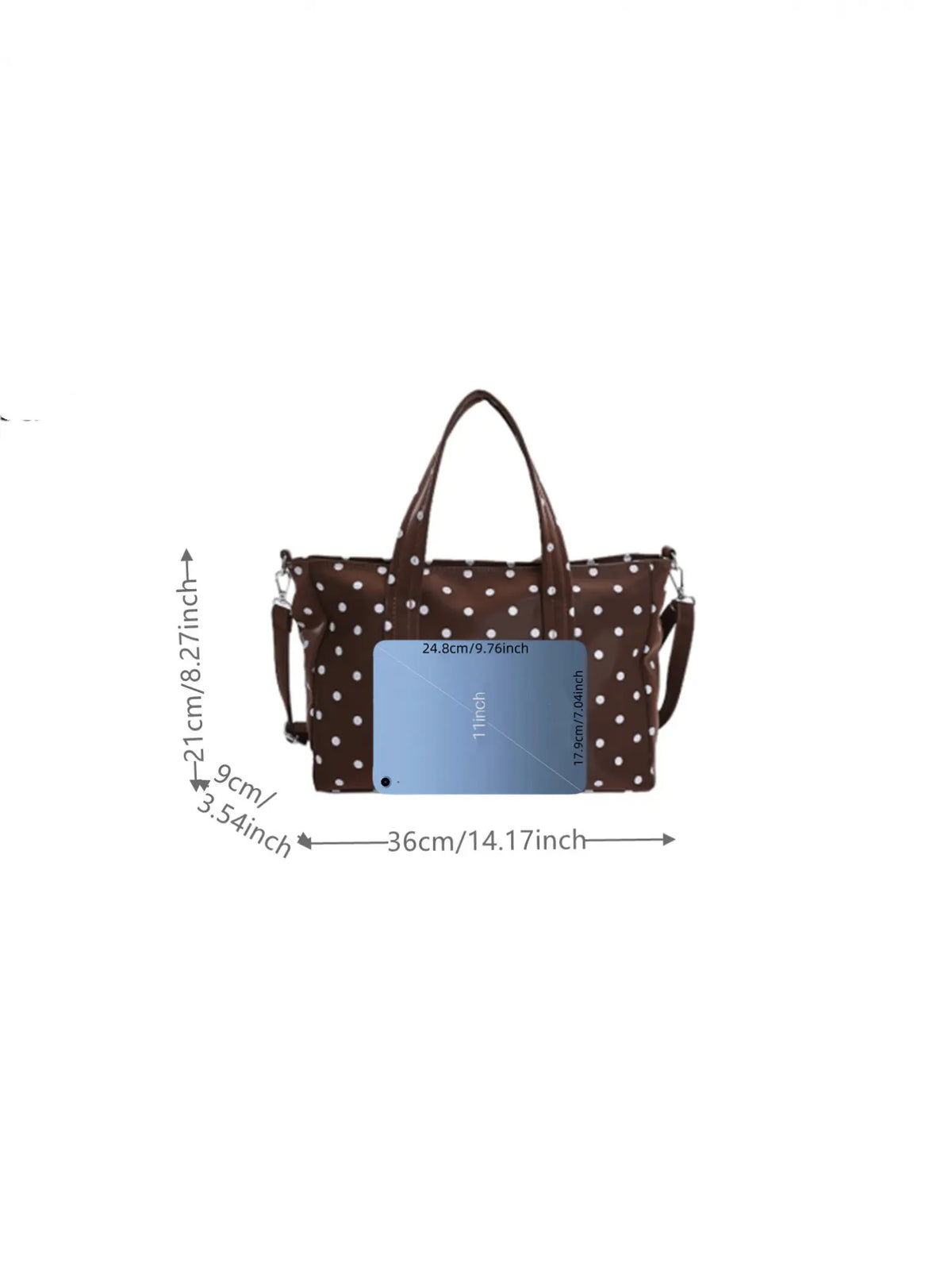 French Polka Dot Printed PU Tote Bag, Fashionable Patterned Bag, Soft Commuter Tote, Soft Silhouette with Classic Polka Dot Design, Exuding Retro Atmosphere, Paired with Detachable Shoulder Straps, Perfect for Dresses, Shirts, and Casual Wear