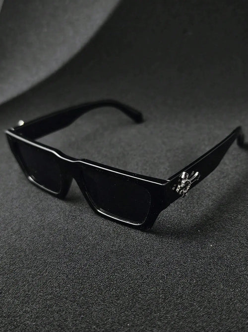 Men'S Fashion Rhinestone Cross Pendant Glasses, PC Anti-Explosion Lenses, Sporty Casual Streetwear, Vintage Flat Top Sunglasses