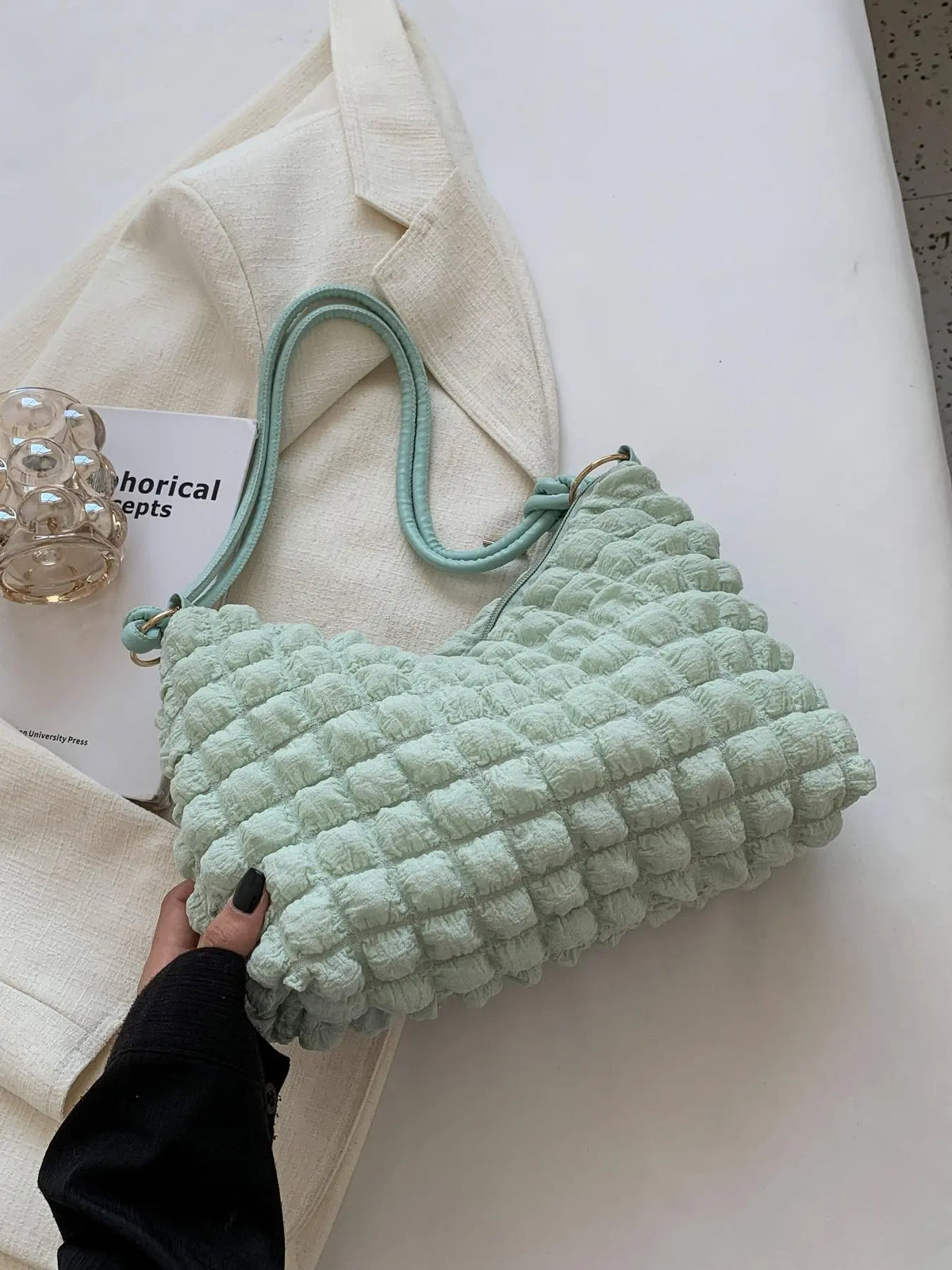 Women'S Textured Knot Design Tote Bag, Fashion Plush Underarm Handbag, Casual Quilted Shoulder Purse for Work & Daily Used, Fashionable Unique Bags, Everyday Crossbody Puffy Bag, Fluffy Crossbody Bag