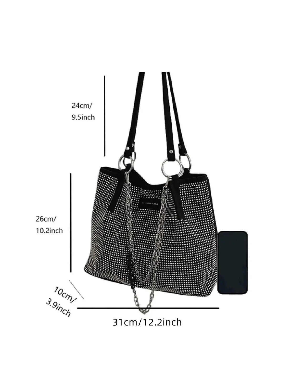 Elegant Shoulder Bag for Work & Back to School, Fashionable Chain Strap Design Large Capacity Shoulder Bag for Party, Dating, Casual Trendy Commuting Bag, Ladies Purse Tote Bag for Women, Studded Bag, Crossbody Chain Bag