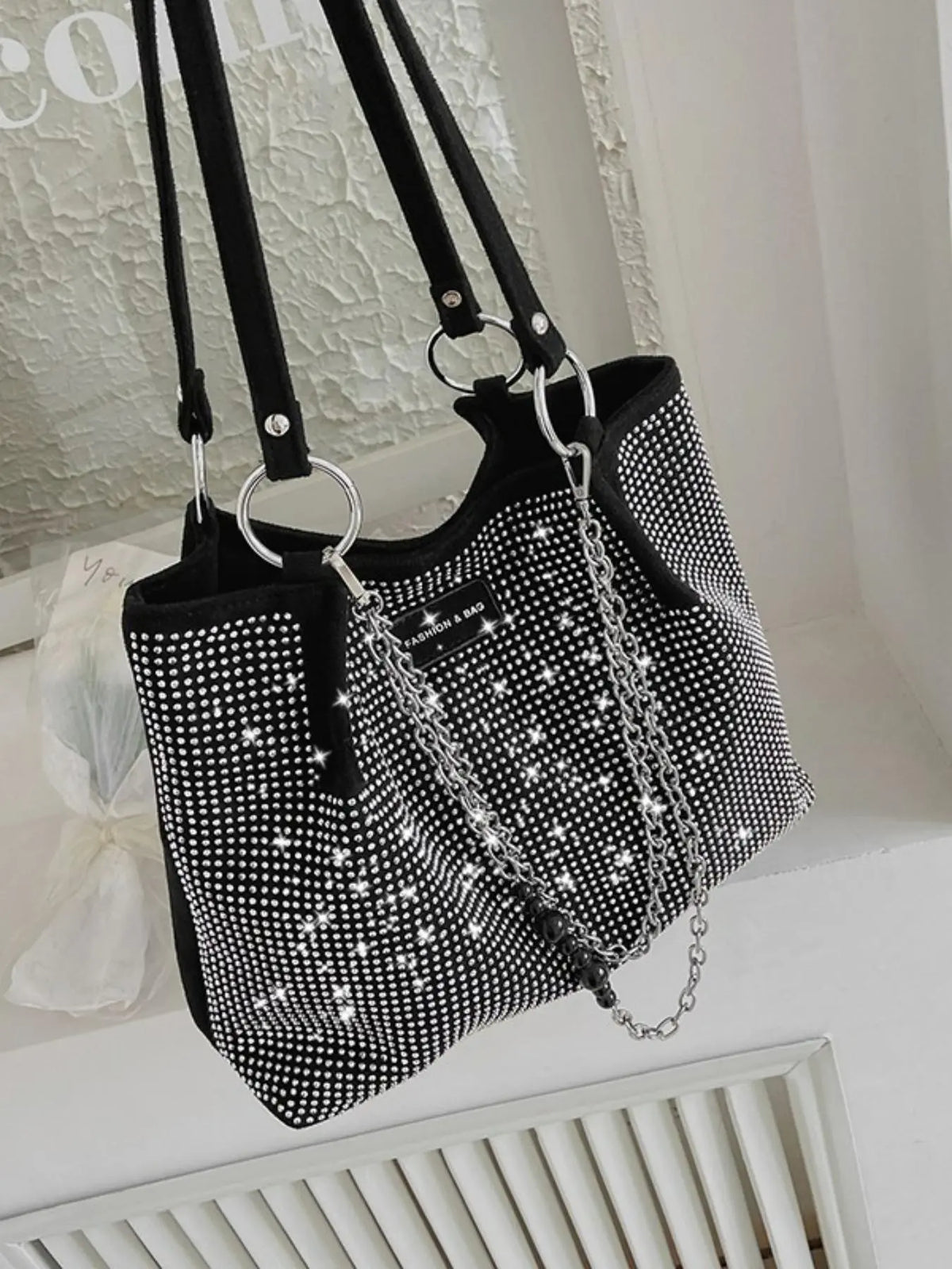 Elegant Shoulder Bag for Work & Back to School, Fashionable Chain Strap Design Large Capacity Shoulder Bag for Party, Dating, Casual Trendy Commuting Bag, Ladies Purse Tote Bag for Women, Studded Bag, Crossbody Chain Bag