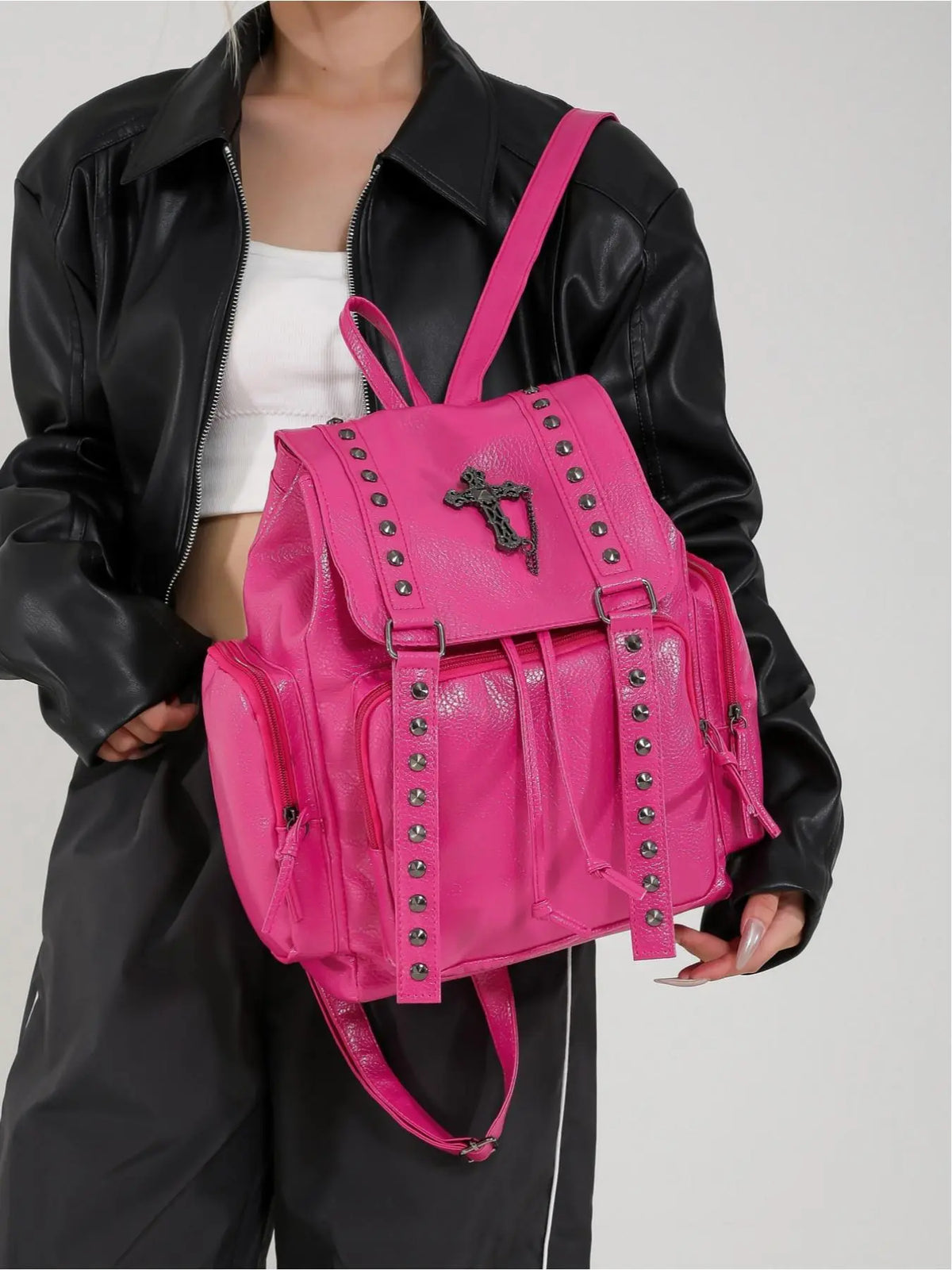 Punk Style Rivet Decor Backpack, Fashionable Urban Backpack for Women, Casual Trendy Daily Commuting Bag, Versatile High-Quality Backpack, Casual Backpacks