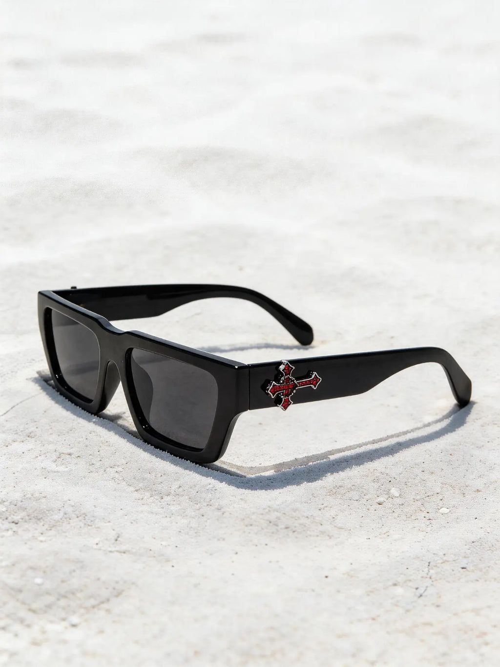 Men'S Fashion Rhinestone Cross Pendant Glasses, PC Anti-Explosion Lenses, Sporty Casual Streetwear, Vintage Flat Top Sunglasses