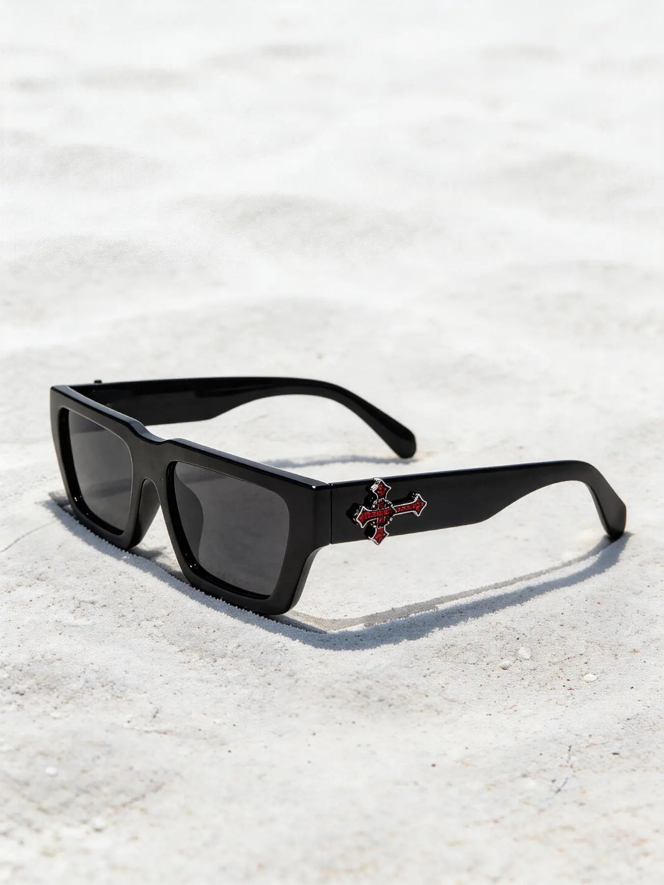 Men'S Fashion Rhinestone Cross Pendant Glasses, PC Anti-Explosion Lenses, Sporty Casual Streetwear, Vintage Flat Top Sunglasses