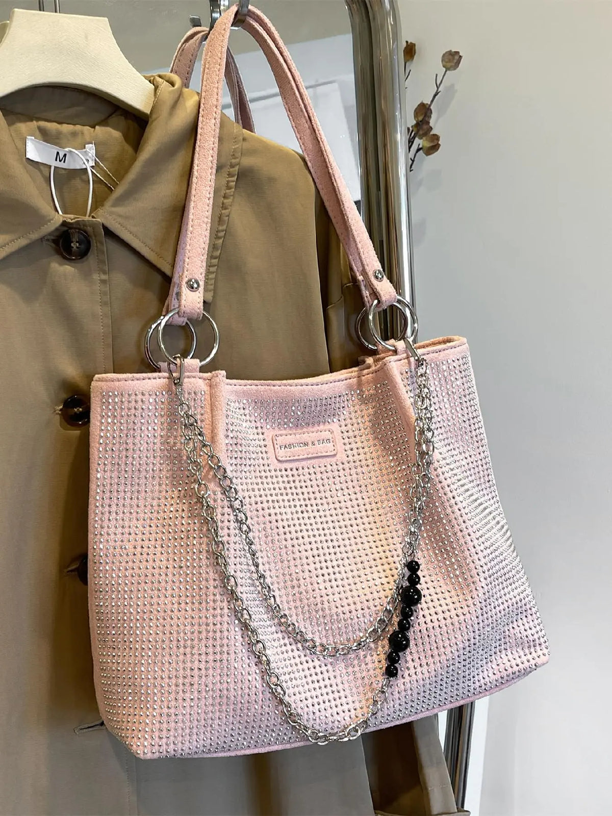Elegant Shoulder Bag for Work & Back to School, Fashionable Chain Strap Design Large Capacity Shoulder Bag for Party, Dating, Casual Trendy Commuting Bag, Ladies Purse Tote Bag for Women, Studded Bag, Crossbody Chain Bag
