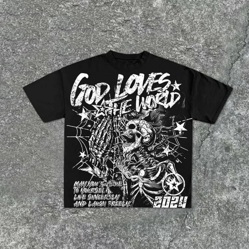 Zotion Skull Warning Tee — Vintage Graphic Oversized Streetwear