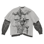 Y2K American Skull Pattern Long Sleeve T-Shirt for Men & Women – Oversized Round Neck Gothic Streetwear Casual Graphic Tee