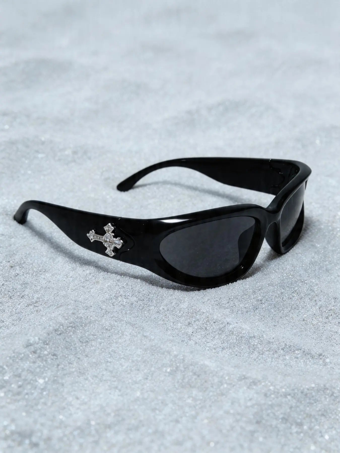 Men'S Fashion Rhinestone Cross Pendant Glasses, PC Anti-Explosion Lenses, Sporty Casual Streetwear, Vintage Flat Top Sunglasses