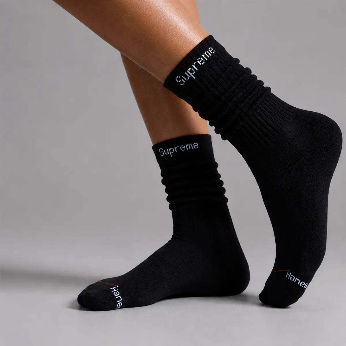 Supreme Hanes Socks 4 Pack Black Comfortable Everyday Wear Classic Versatile Black Socks for Daily Use