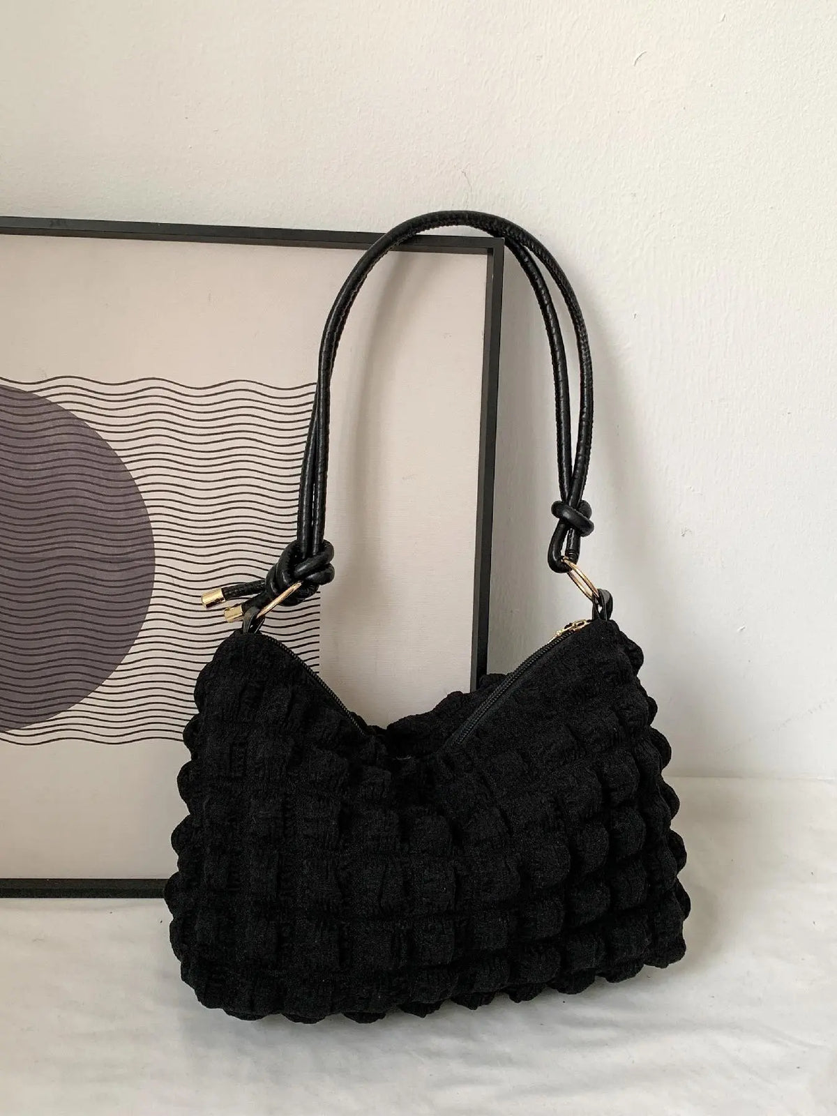 Women'S Textured Knot Design Tote Bag, Fashion Plush Underarm Handbag, Casual Quilted Shoulder Purse for Work & Daily Used, Fashionable Unique Bags, Everyday Crossbody Puffy Bag, Fluffy Crossbody Bag