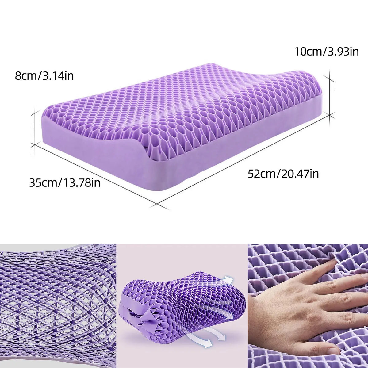 Purple Honeycomb Gel Pillow, 100% Elastic Mesh, Large-Size Contoured Ergonomic Cooling Pillow, Includes Breathable Cover, Fully Washable, Easy Maintenance, Ideal Cooling Pillow for Summer #GLOBAL PICKS