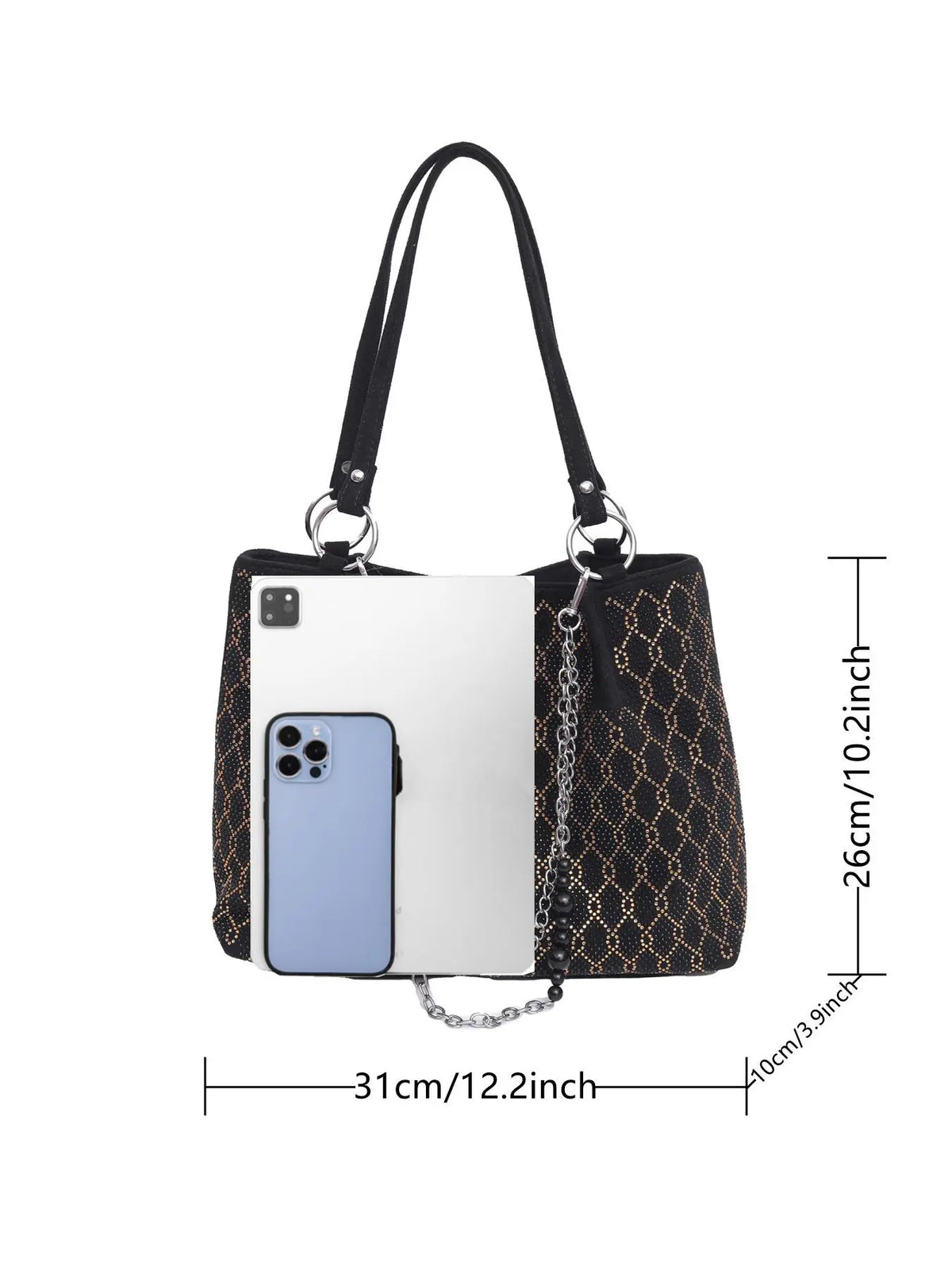 Elegant Shoulder Bag for Work & Back to School, Fashionable Chain Strap Design Large Capacity Shoulder Bag for Party, Dating, Casual Trendy Commuting Bag, Ladies Purse Tote Bag for Women, Studded Bag, Crossbody Chain Bag