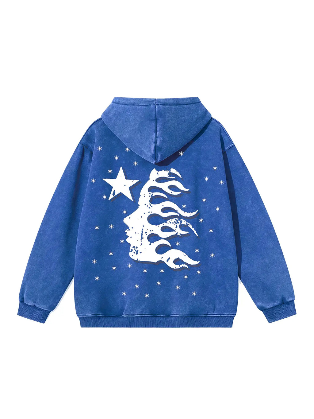 Men'S Retro Washed Tie-Dye Flame Letter and Star Print Hoodie, Graphic Hoodies, Fall Winter New Fashion Casual Versatile Hat Shirt Jacket