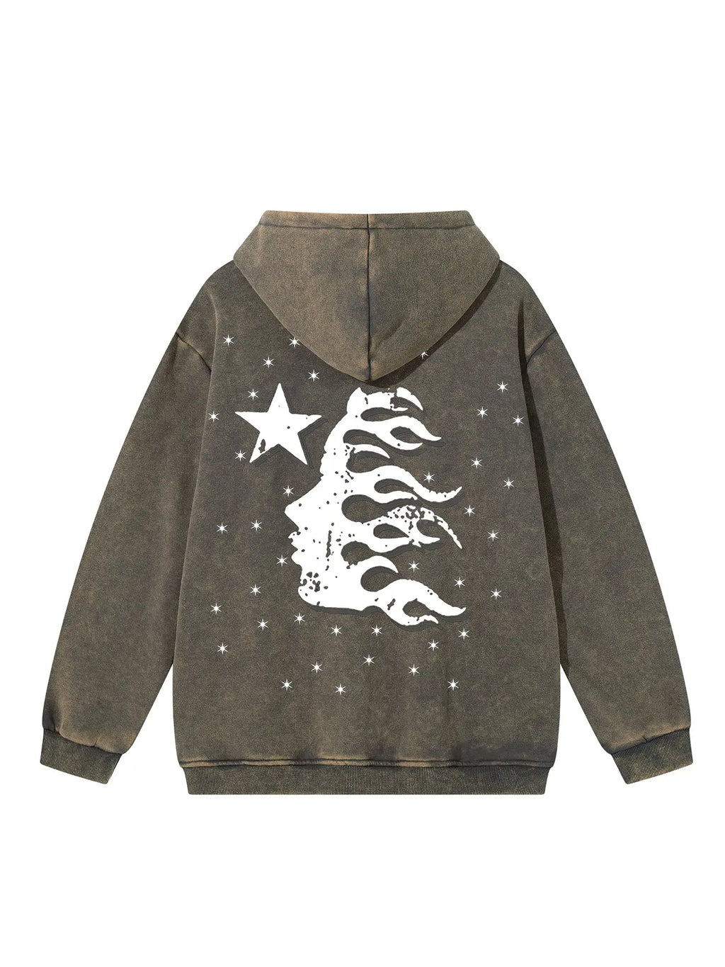 Men'S Retro Washed Tie-Dye Flame Letter and Star Print Hoodie, Graphic Hoodies, Fall Winter New Fashion Casual Versatile Hat Shirt Jacket