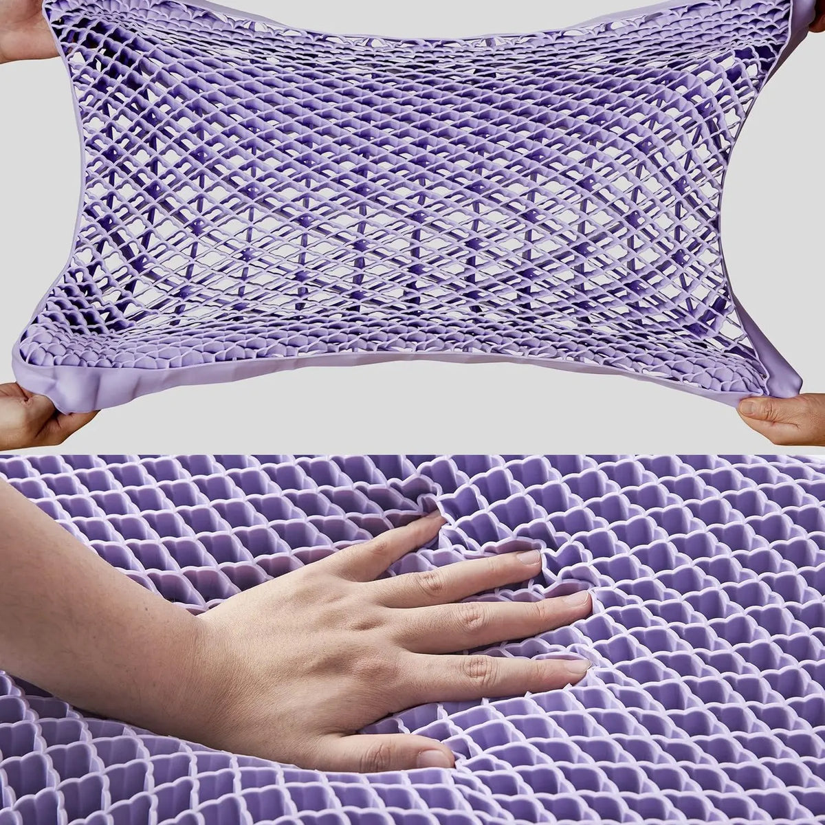 Purple Honeycomb Gel Pillow, 100% Elastic Mesh, Large-Size Contoured Ergonomic Cooling Pillow, Includes Breathable Cover, Fully Washable, Easy Maintenance, Ideal Cooling Pillow for Summer #GLOBAL PICKS
