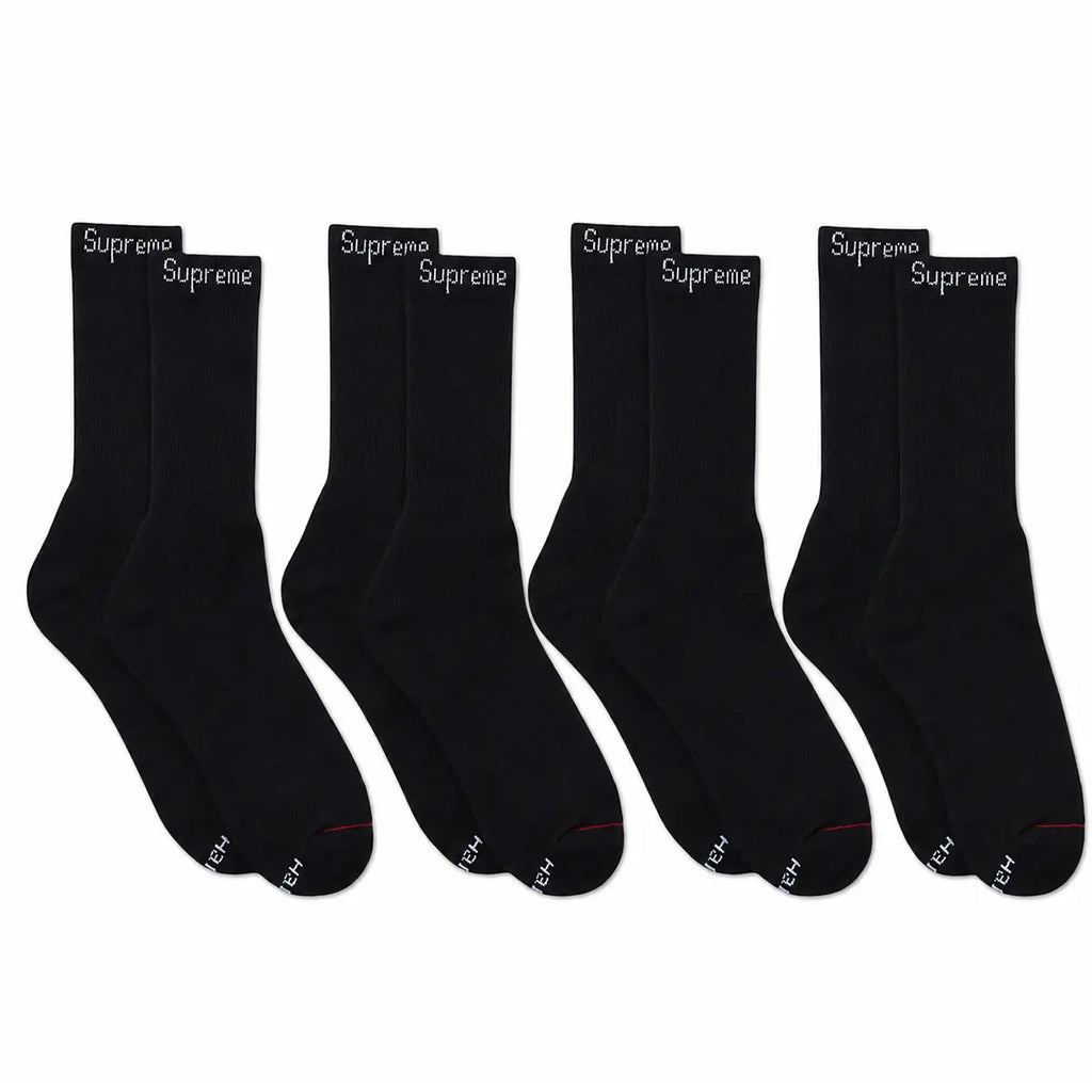Supreme Hanes Socks 4 Pack Black Comfortable Everyday Wear Classic Versatile Black Socks for Daily Use
