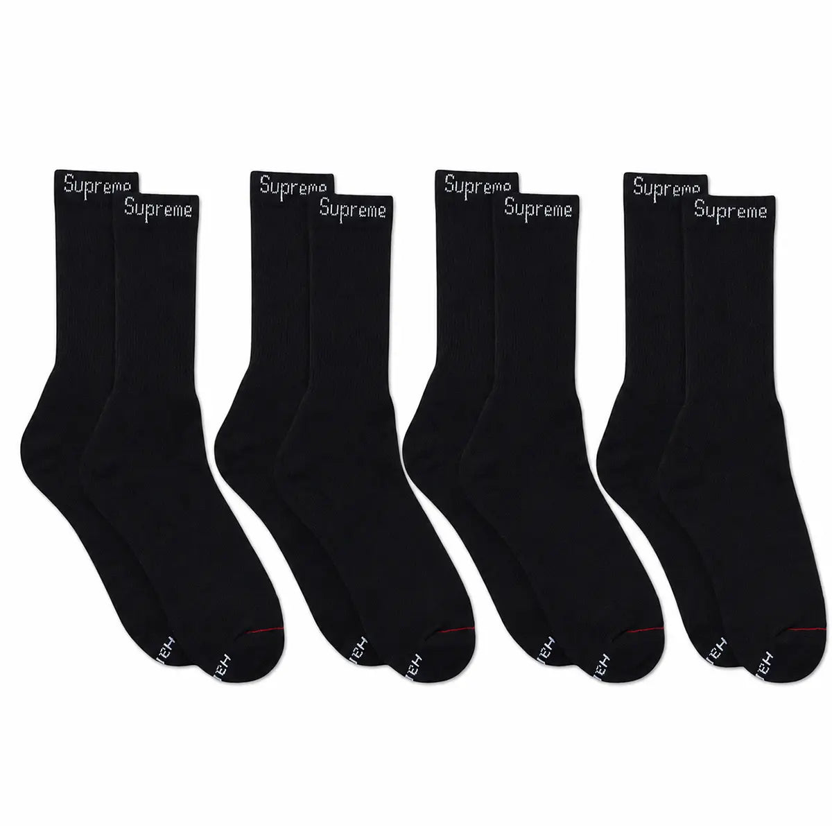 Supreme Hanes Socks 4 Pack Black Comfortable Everyday Wear Classic Versatile Black Socks for Daily Use