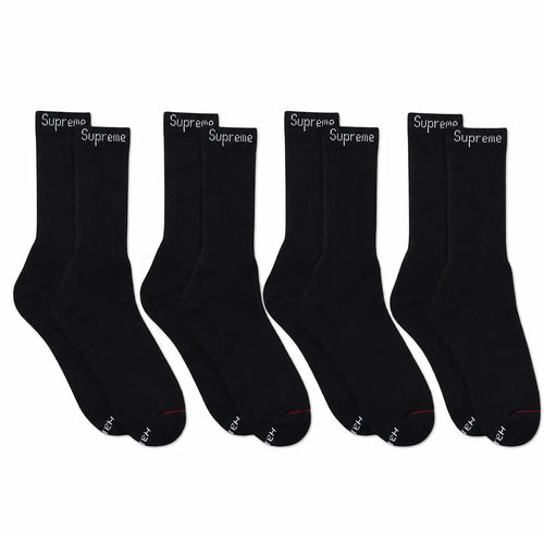 Supreme Hanes Socks 4 Pack Black Comfortable Everyday Wear Classic Versatile Black Socks for Daily Use