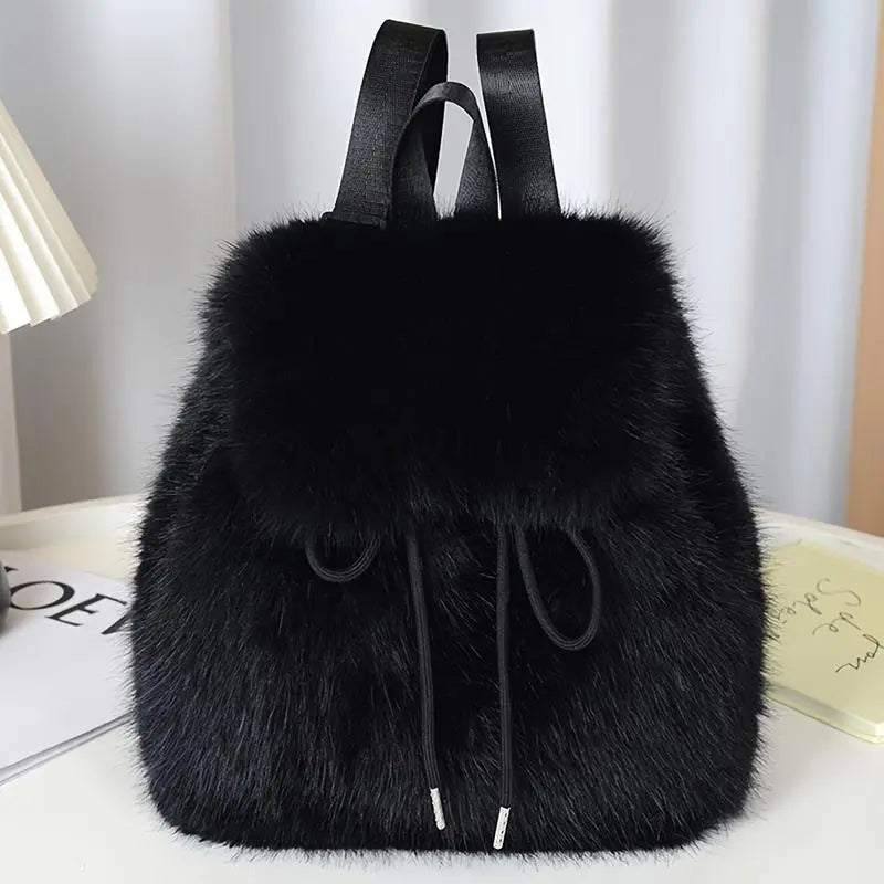 Women'S Soft Faux Plush Backpack - Lightweight, Durable, Adjustable Straps, Dual-Compartment, Versatile, White/Black, Cozy Seasonal Gift, Small Campus Backpacks for School, Ideal for Everyday Use,Sohochic
