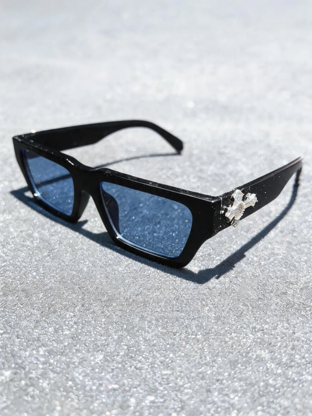 Men'S Fashion Rhinestone Cross Pendant Glasses, PC Anti-Explosion Lenses, Sporty Casual Streetwear, Vintage Flat Top Sunglasses