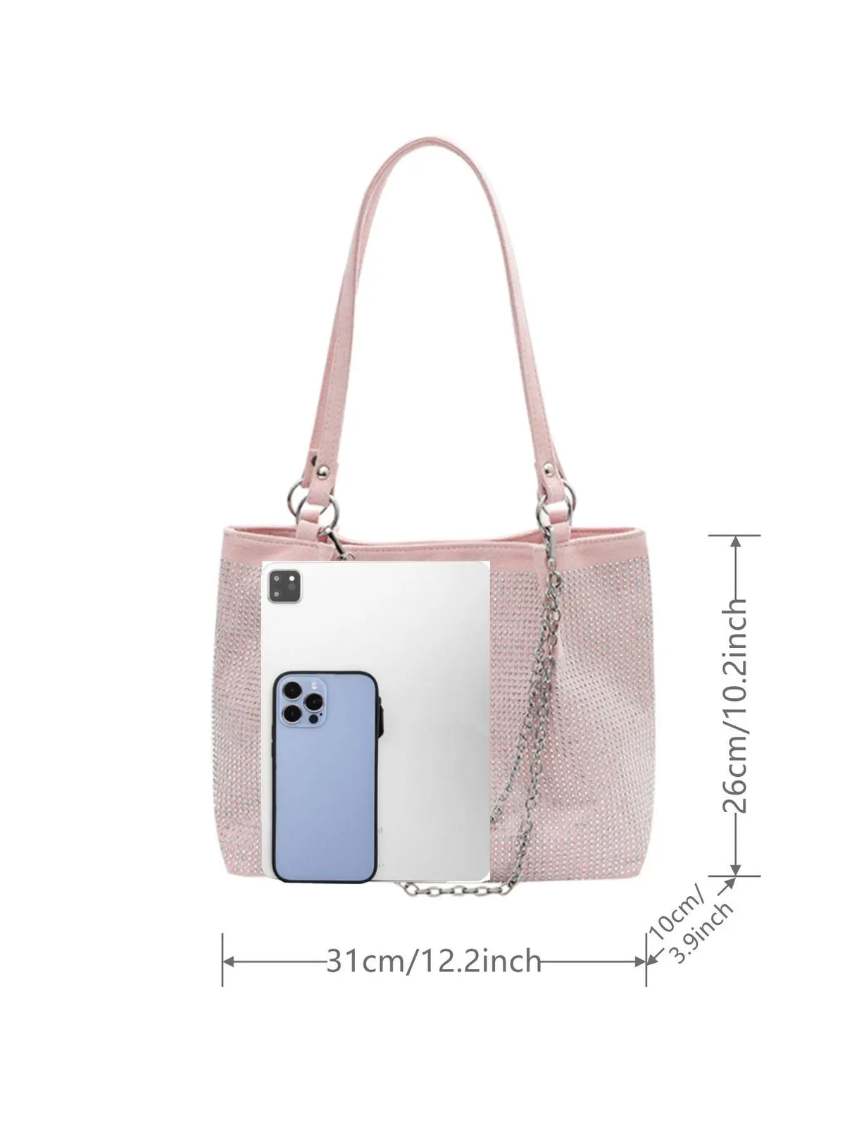 Elegant Shoulder Bag for Work & Back to School, Fashionable Chain Strap Design Large Capacity Shoulder Bag for Party, Dating, Casual Trendy Commuting Bag, Ladies Purse Tote Bag for Women, Studded Bag, Crossbody Chain Bag